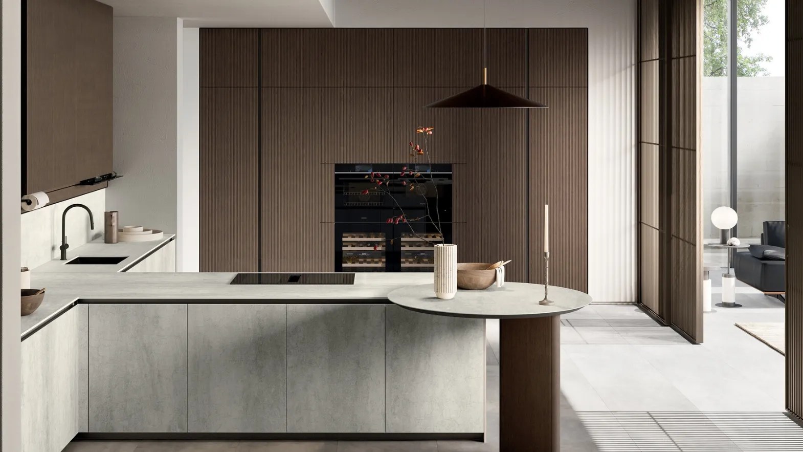 Modern Kitchen in Gres with Glass Peninsula by Arredo3