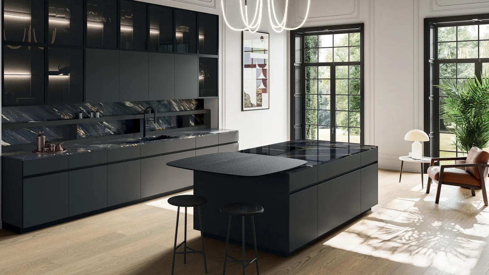 Modern Kitchen with Frosted Glass Island by Arredo3