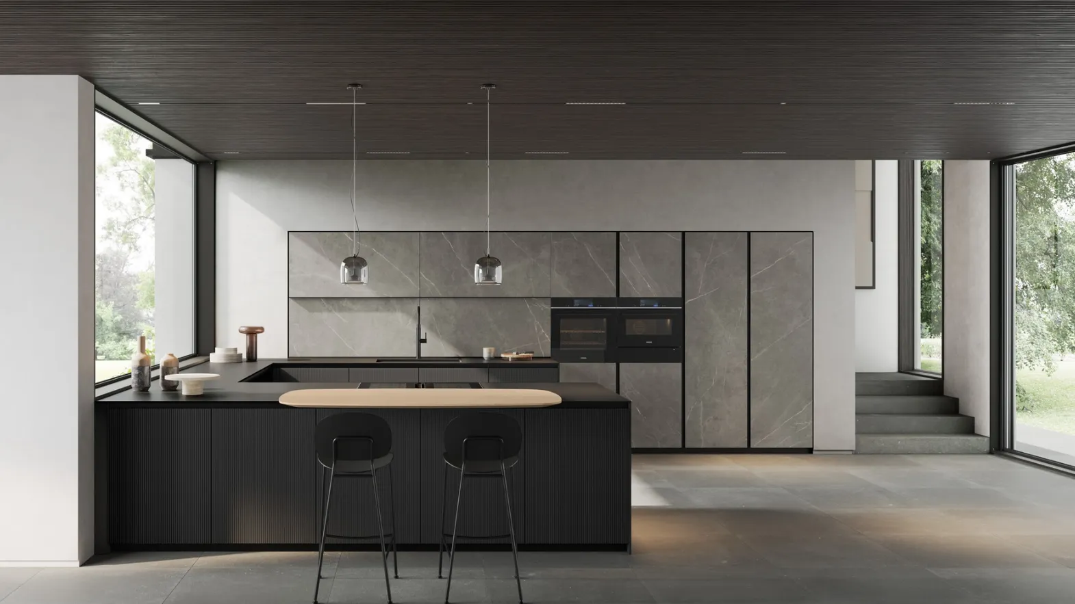 Modern Kitchen with Glass Peninsula by Arredo3