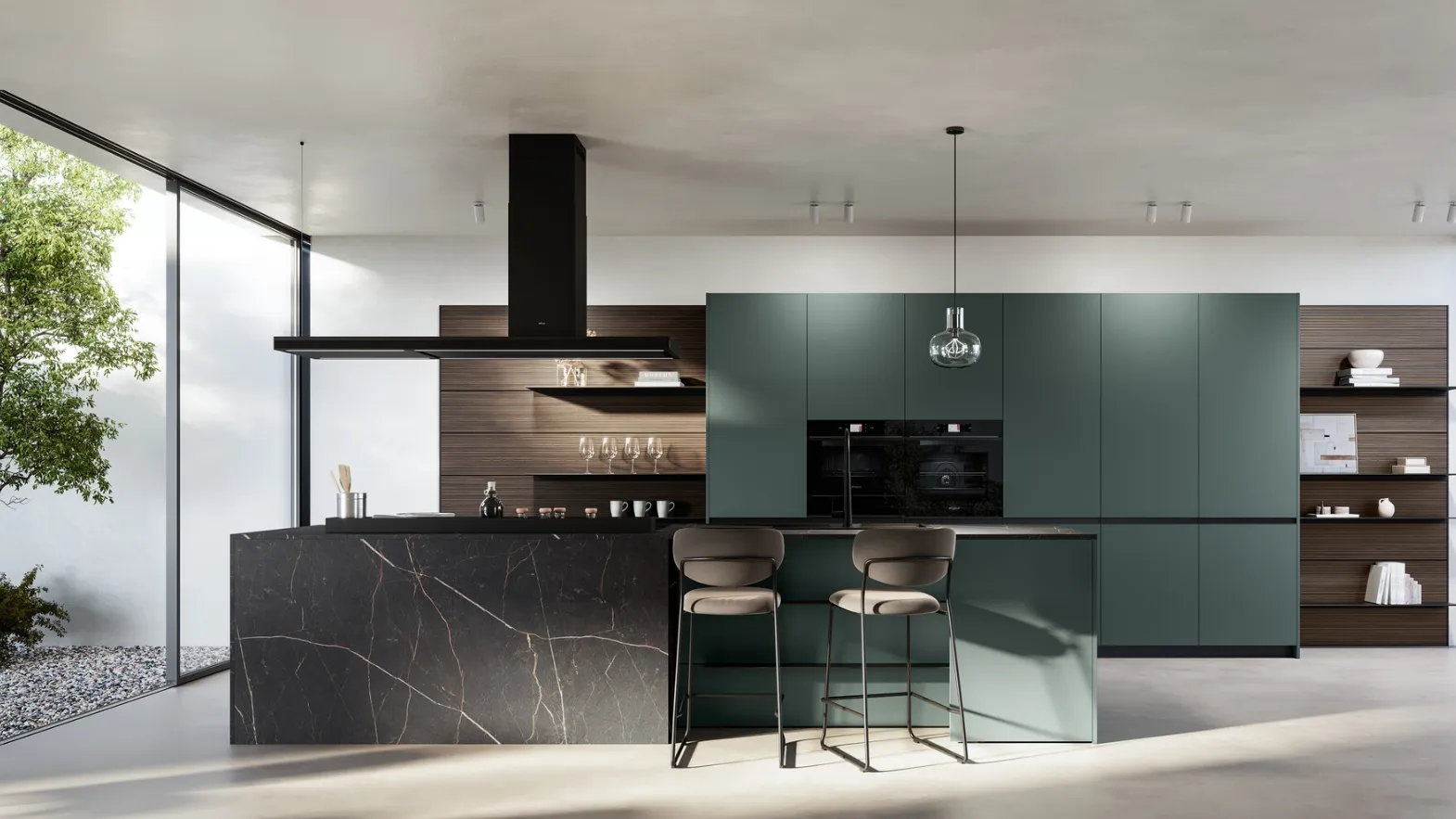 Modern kitchen with Kalì 09 island in PET and laminate by Arredo3
