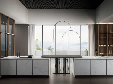 Modern Kitchen in Statuarietto Laminam with Kronos Peninsula by Arredo3