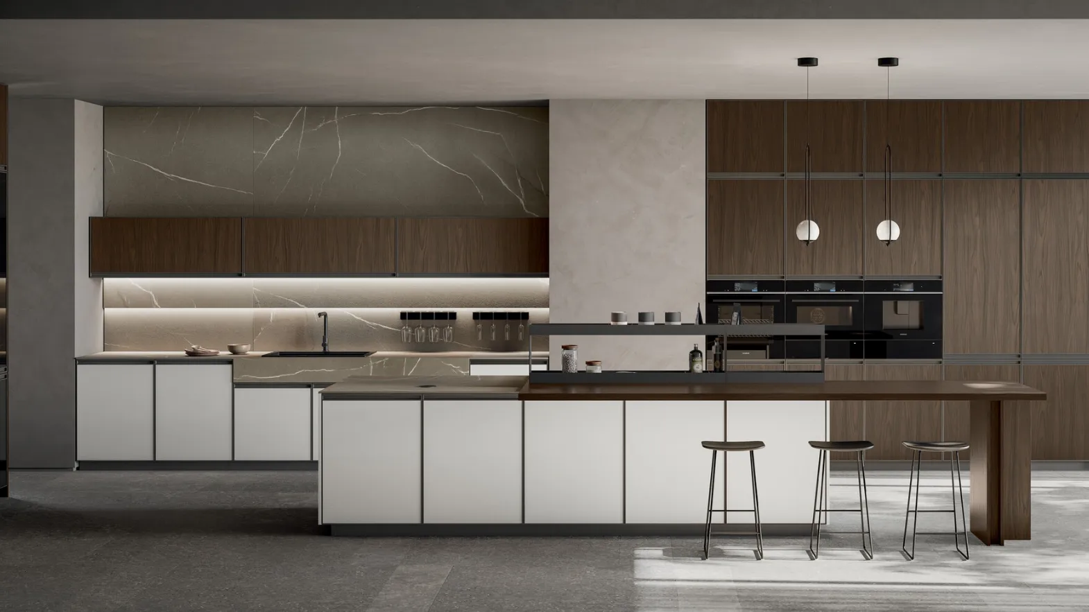 Modern Kitchen in PET and laminate with Kronos island by Arredo3