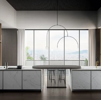 Modern Kitchen in Statuarietto Laminam with Kronos Peninsula by Arredo3