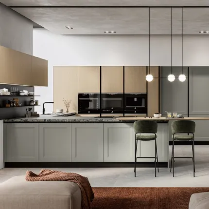 Modern kitchen with peninsula Meg 02 in lacquered and wood by Arredo3