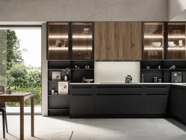 Modern corner kitchen Tekna 03 in pet and oak by Arredo3