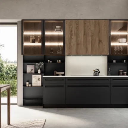 Modern corner kitchen Tekna 03 in pet and oak by Arredo3