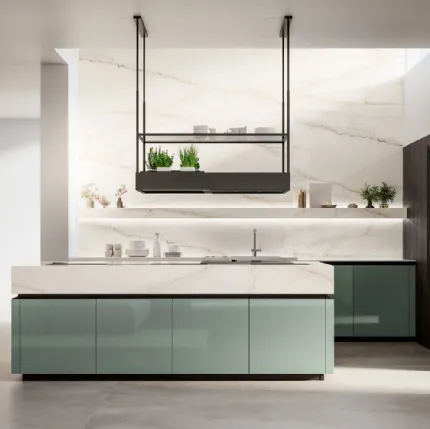 Modern Kitchen with Time 04 island in glossy lacquer and ebony oak by Arredo3.