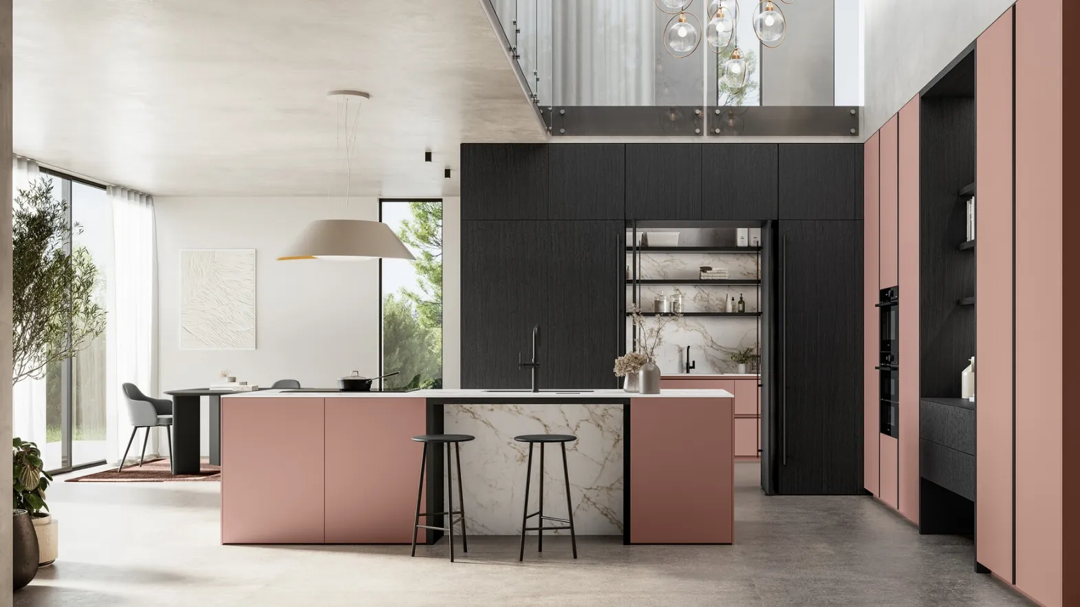 Modern kitchen with Time 06 island in matte lacquer and Arredo3 wood.