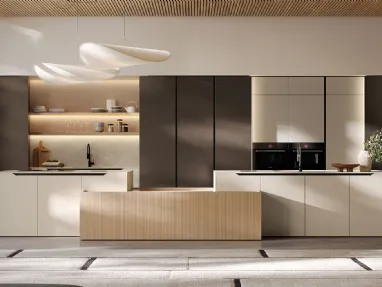 Modern Kitchen in Lacquered and Veneered Finish with Arredo3's Time Island