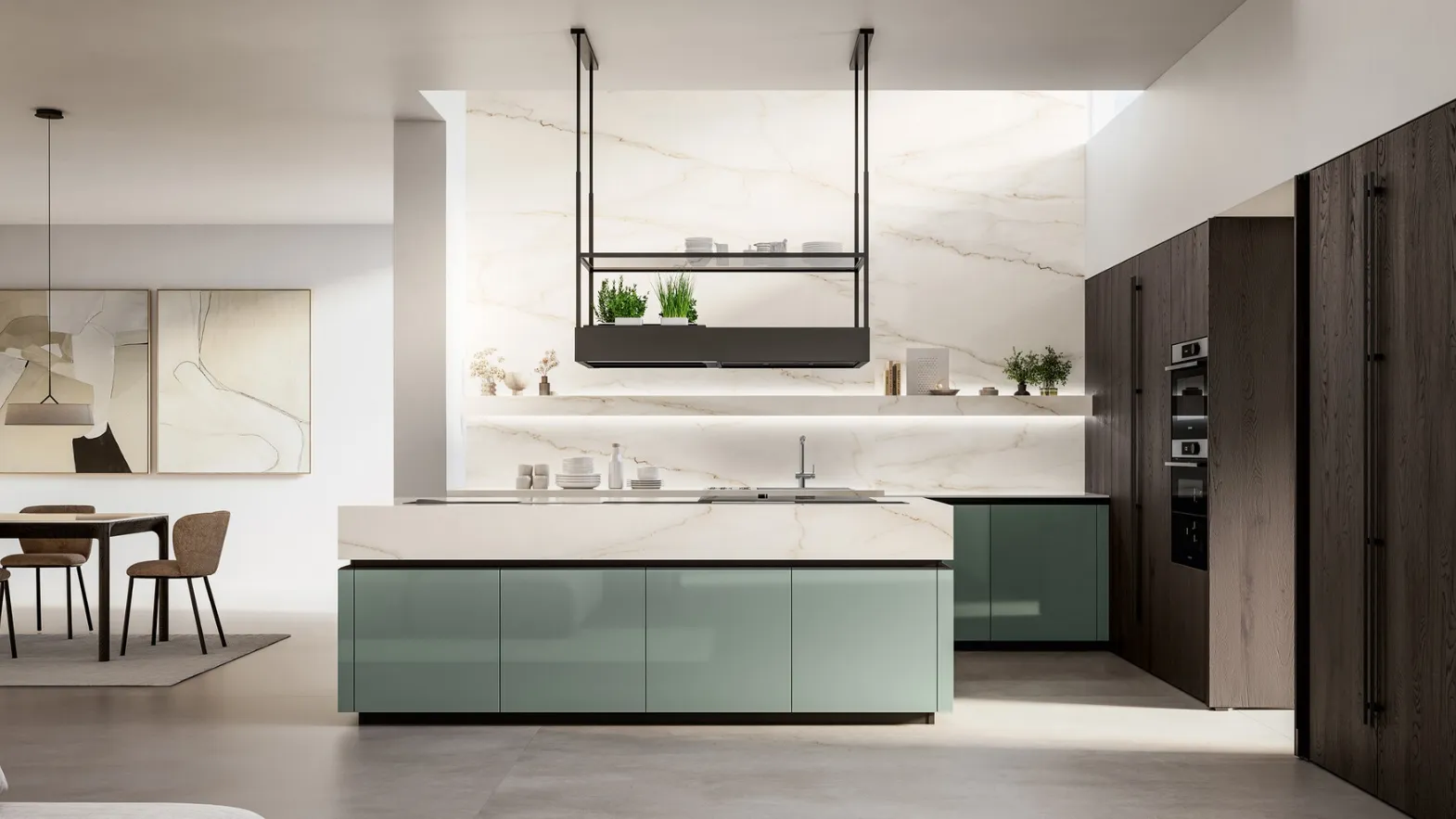 Modern Kitchen in Glossy Lacquered and Veneered with Arredo3's Time Island