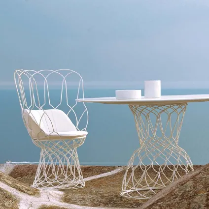 ReTrouvediEmu armchair and table in white lacquered steel